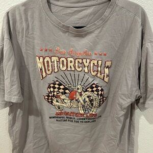 Gray Short Sleeve Tee with Vintage Motorcycle Graphic
